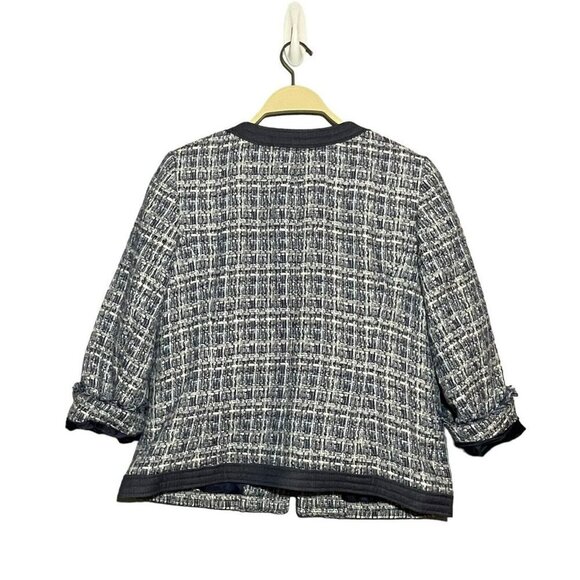 Talbots Tweed Suit Business Jacket Women Size Petite 8P Blue Pocket Grid Modern - Picture 2 of 12